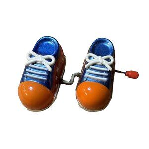 Vintage Tomy Wind Up Sneakers Shoes Blue Orange Walking 2” Tested & Works
